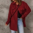 thumbnail image 2 of Abrigo Color Sólido Solapa De Un Solo Pecho Mangas Largas Casual Suelta Camisa Cómoda Chaqueta Vino Rojo M, 2 of 6