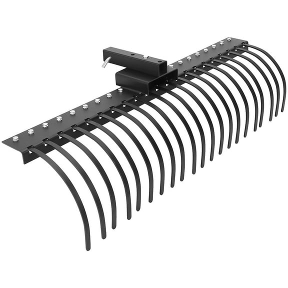 60 Inch Landscape Rock Rake,3 Point Attach Rake Fit for 2 Inch Receiver with 360 Degree Rotation,Tow-Behind Garden Tool for Compact Tractors, Category 1