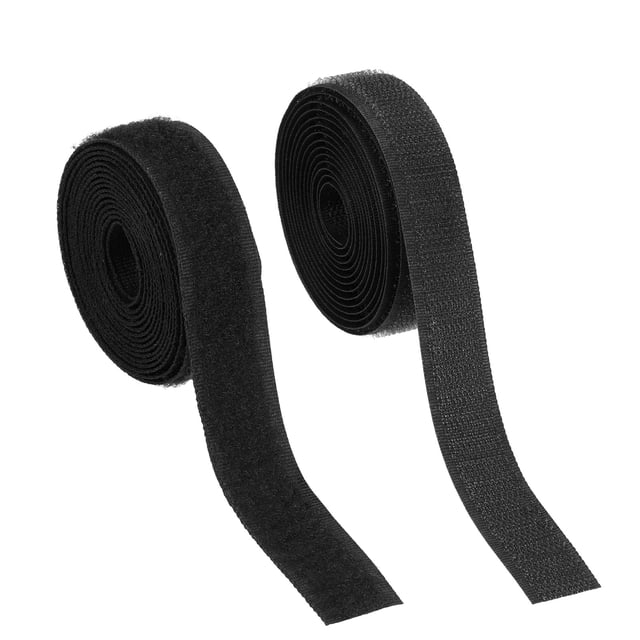 Cinta de gancho y bucle para coser Uxcell, 2 piezas de tiras de sujetador de nylon no adhesivas de 2 yardas en negro