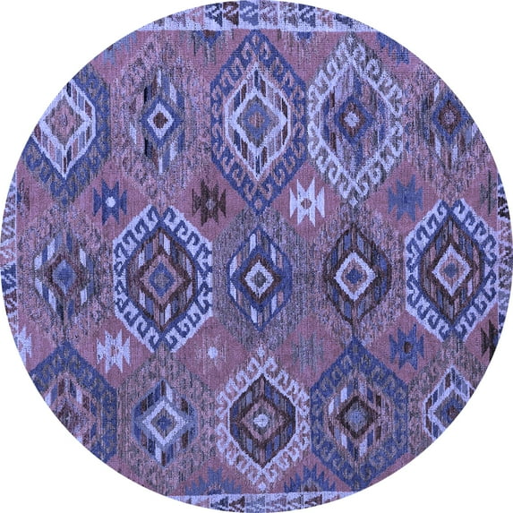 Ahgly Company Machine Washable Indoor Round Southwestern Blue Country Area Rugs, 3' Round