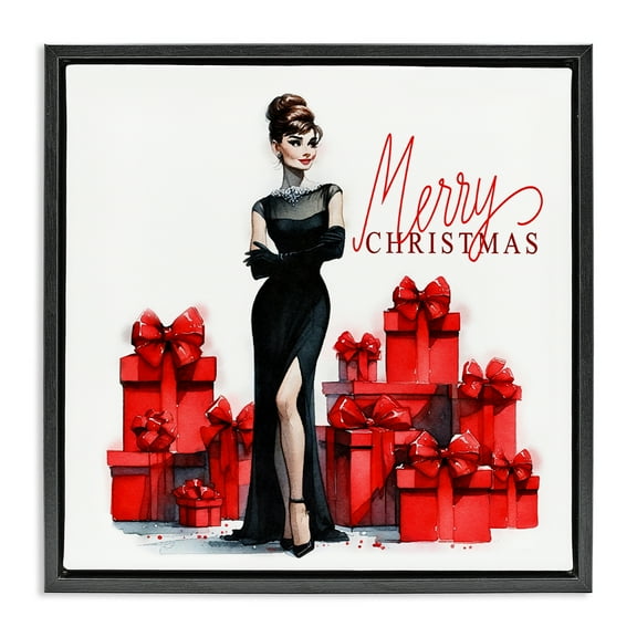 Stupell Industries Trendy Merry Christmas Holiday Painting Black Floater Framed Canvas Art Prints Wall Art, 18 x 18