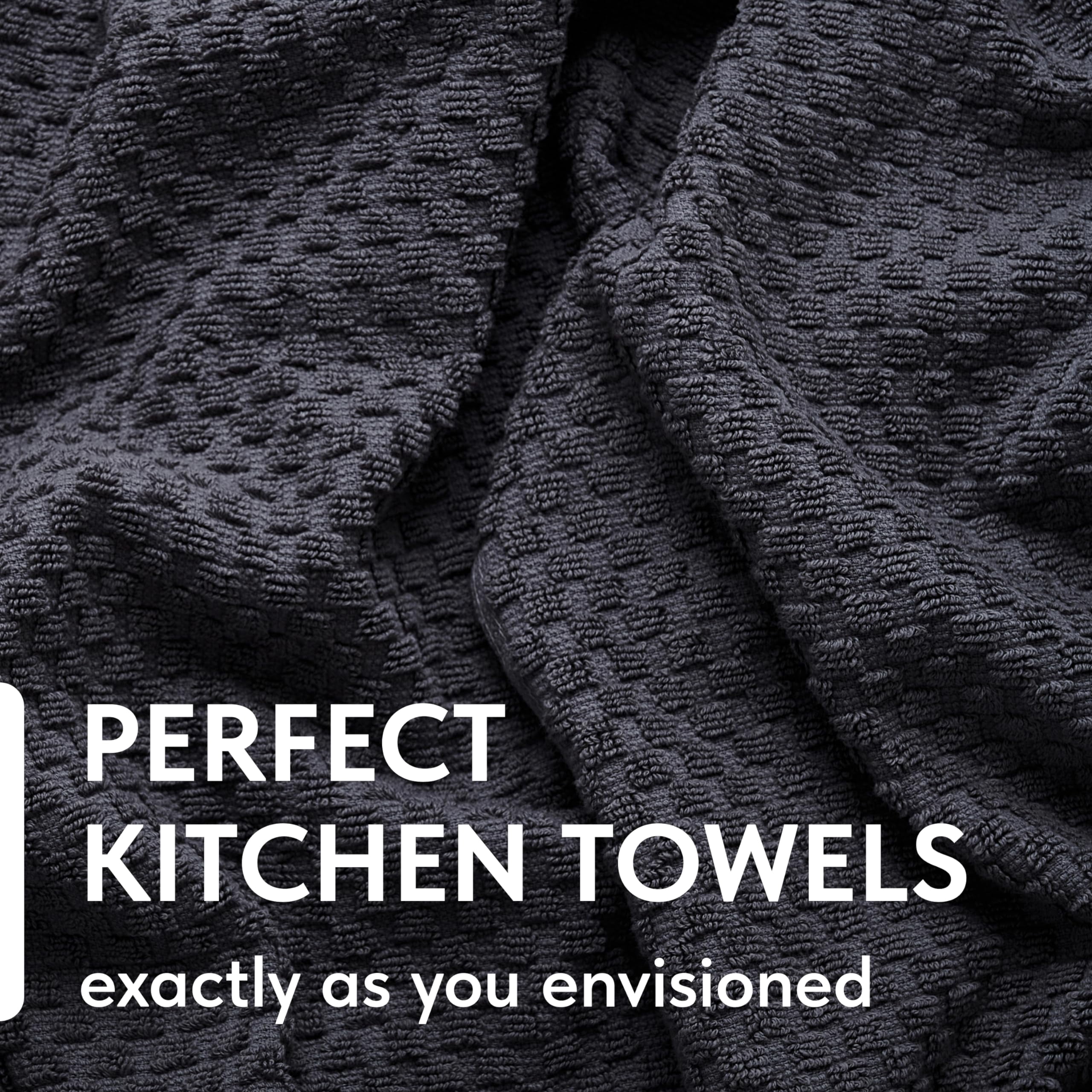 White Classic Absorbent Kitchen Towels 12 Pack - Premium 100% Cotton Dish Towels, 450GSM Thick Machine Washable Kitchen Cloth for Drying, Cleaning, Dobby Weave, Super Quality 15x26 in - Gray