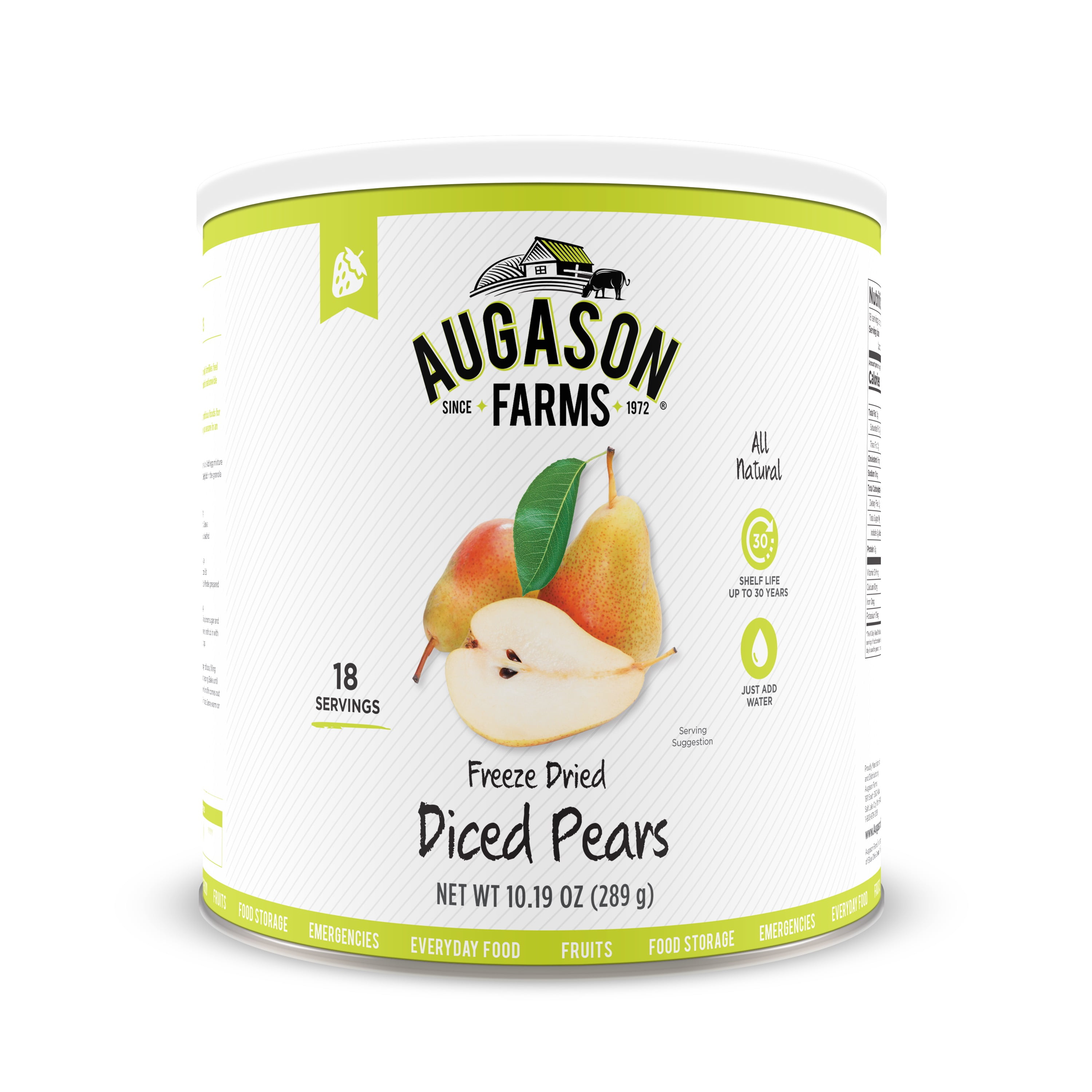 Augason Farms Freeze Dried Diced Pears 10.19 oz No. 10 Can