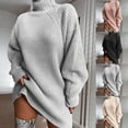 thumbnail image 3 of Women Turtleneck Oversized Knitted Dress Autumn Solid Long Sleeve Casual Elegant, 3 of 8