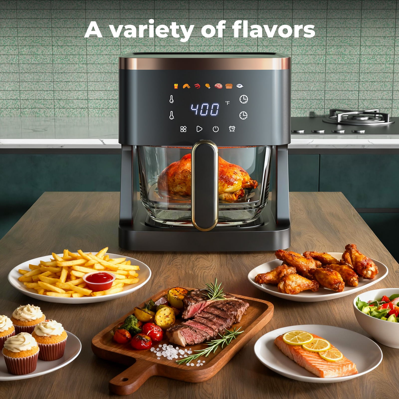 7-in-1 Air Fryer, 5 QT Glass Basket Fryer, 360° Cooking Window, 1400W Precise Heating, Air Fry, Reheat, Roast, Bake, Patbrela LED Smart Touchscreen