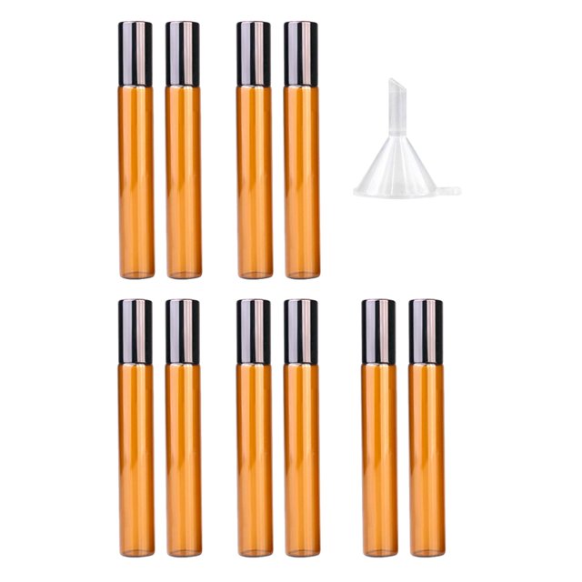 Rollo de aceite esencial de Bola de rodillo inoxidable con embudo portátil Perfume Mini contenedor , 10 piezas Sunnimix rollo en botellas