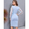 thumbnail image 5 of Floral Mesh Long Sleeve Maternity Midi Dress, Fall Maternity Bodycon Dress for Baby Shower/Photoshoot Light Blue S, 5 of 7