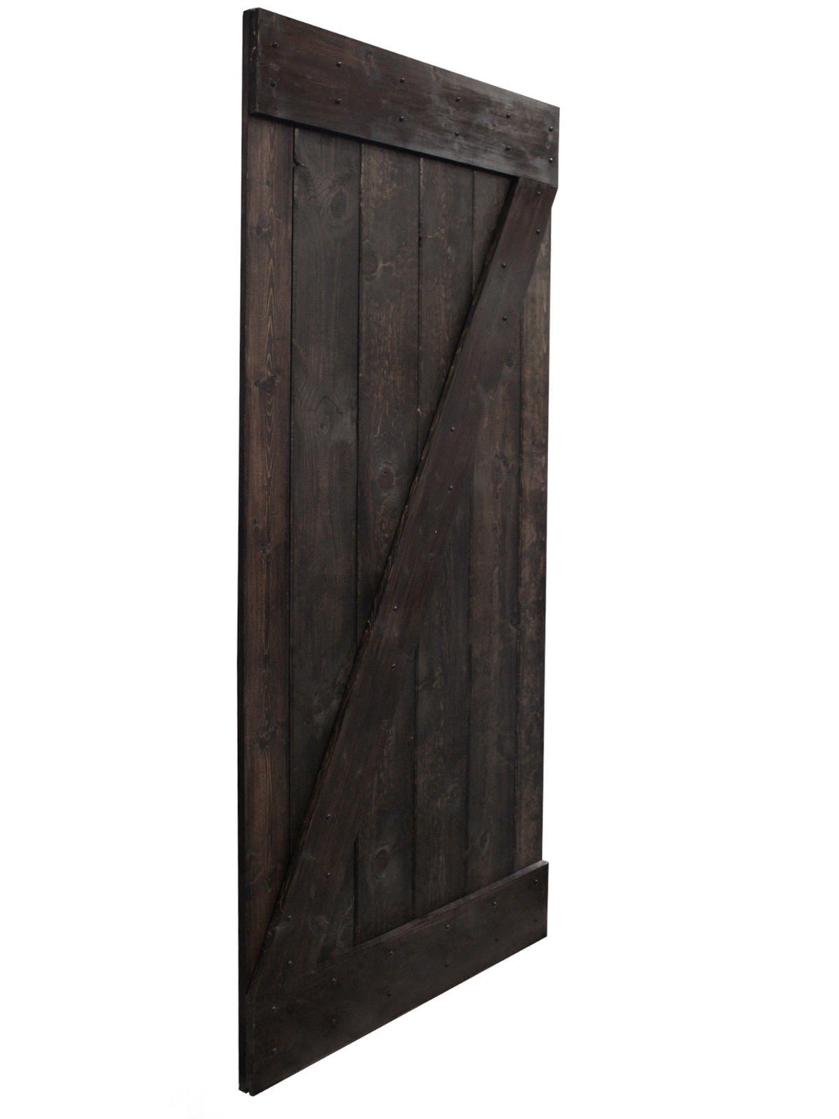 Calhome 36 in. x 84 in. Z-Bar Dark Walnut Stained Solid Knotty Pine Wood Interior Sliding Barn Door with Sliding Hardware Kit