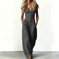 thumbnail image 5 of Hvogkswy Cargo Jumpsuits for Women V-Neck Sleeveless Adjustable Strap Button Front Romper Fashion Comfy Outdoor Hiking Casual Wide Leg Jumpsuit, 5 of 7