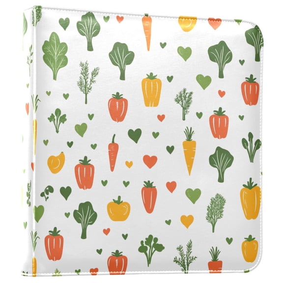 FORMRS 3 Ring Photo Album 4"x6" Self Adhesive Large Capacity PU Leather Cover, Green Cute Vegetables