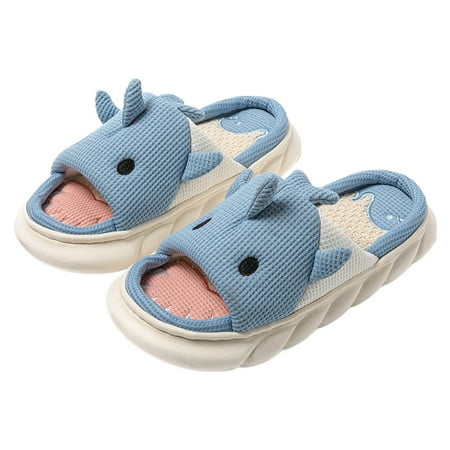 

Cute Cartoon Animal Slippers Non Slip Shark Flat Slippers Comfortable Flax Open Toe Slippers Slip-on House Shoes for Men Women Blue 40-41
