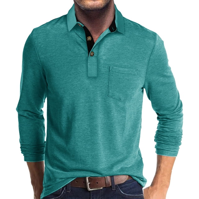 RXIRUCGD Blouse Décontractée pour Homme à Blocs de Couleur, Manches Longues, Col Rabattu, Vert Lac, Taille : 3TG