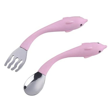 

Egebert 1 Set Baby Bendable Utensils Toddler Spoon and Fork Set Self-Feeding Training Learning Utensils Sets Easy Grip Tableware Chewable Flatware for Kids Babies Children Pink