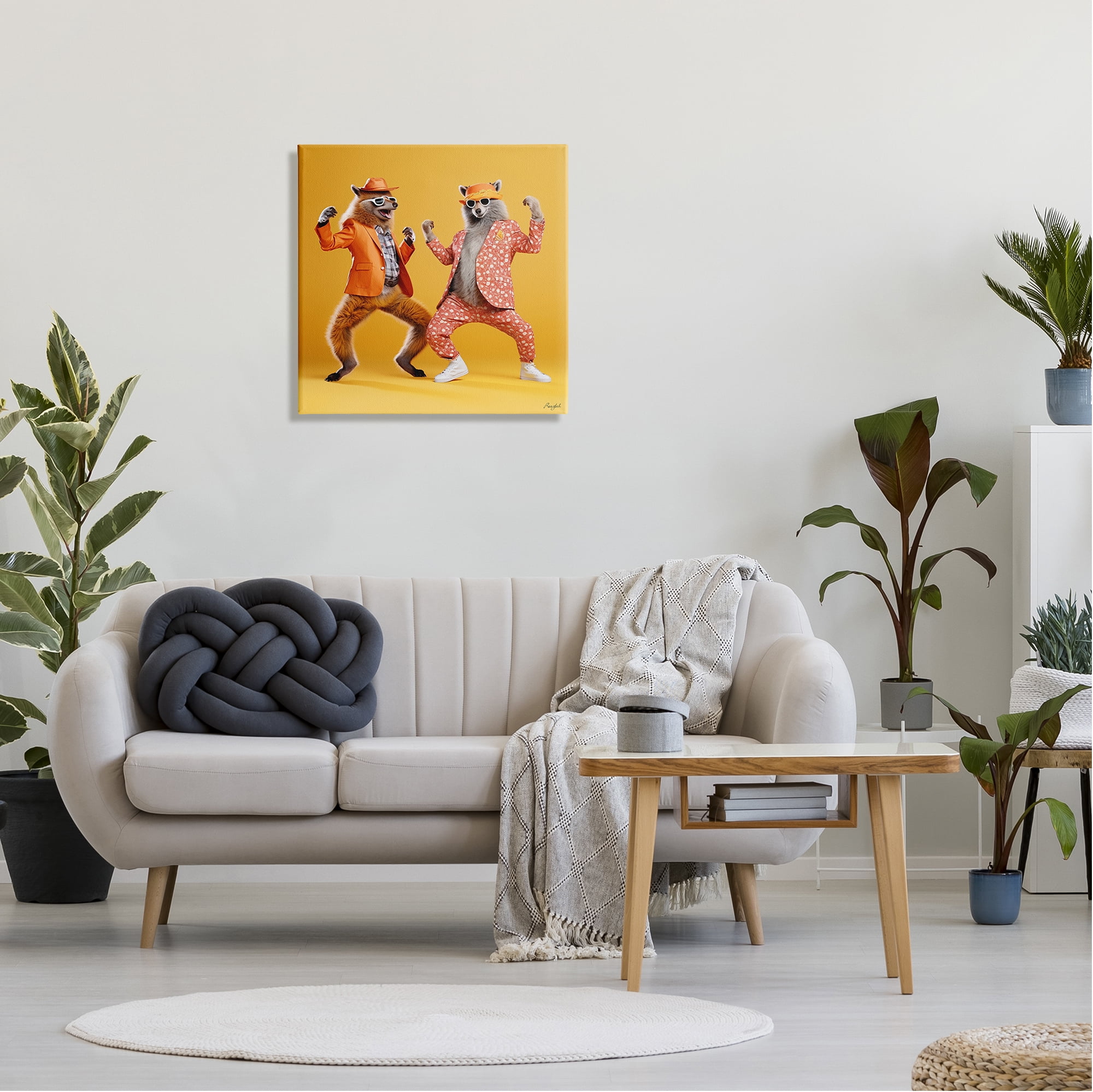 Stupell Industries Dancing Foxes on Yellow Animals & Insects Painting Gallery Wrapped Canvas Art Print Wall Art, 24 x 24