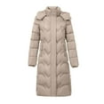 thumbnail image 6 of TFEOQRY Women's Padded Coats Parkas Long Sleeved Woolen Cotton Jacket with Pocket Zipper Medium Length Hooded Jacket Coat Khaki, 6 of 6