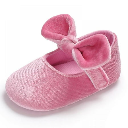 

Xmarks Baby Girls Mary Jane Flats with Bowknot Princess Wedding Dress Shoes Soft Newborn Infant Crib First Walker Prewalker Pink 6-12M