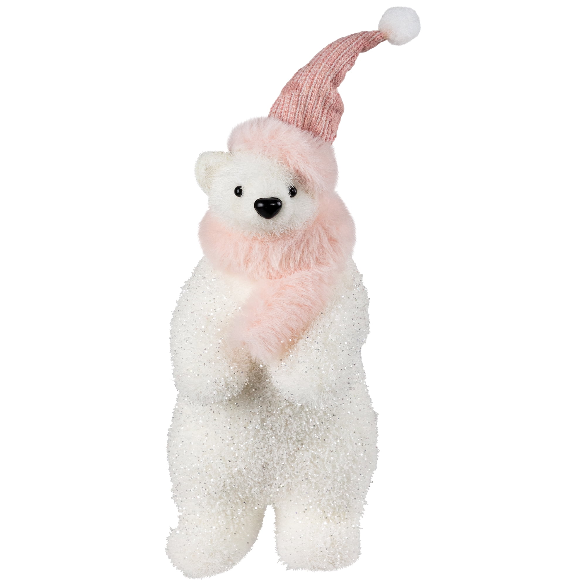 Northlight Glittery Polar Bear In Winter Hat Christmas Figurine - 10.5"