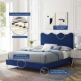thumbnail image 2 of Platform Bed Frame, Full Size, Blue Navy, Velvet, Modern Contemporary, Bedroom Master Guest Suite Room, 2 of 10