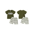 thumbnail image 2 of Baby Toddler Boys Summer Shorts Clothing Set, 6 9 12 18 24 Months Short Sleeve Embroidery Letters T-shirt with Plaid Shorts Outfit, 2 of 9