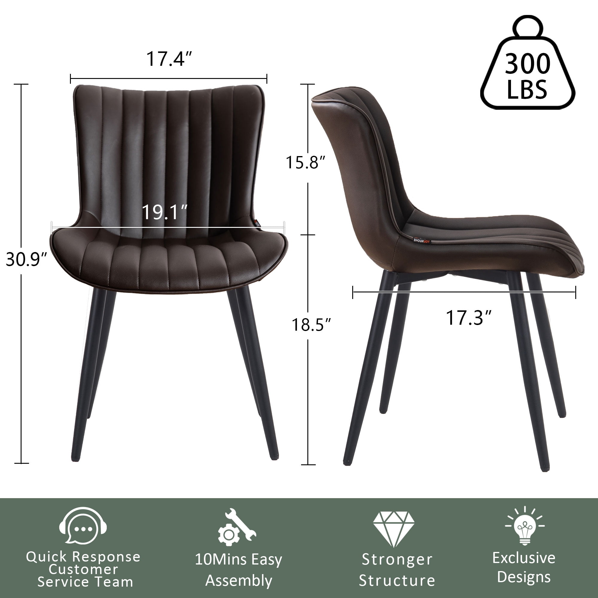 YOUNIKE Soft Dining Chair Set of 2 Brown Faux Leather Upholstered Full Back Side Chair