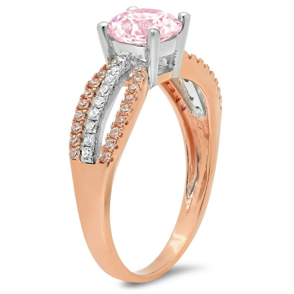 1.27 ct Round Cut Simulated Pink Diamond Solitaire with Accents Engagement Ring for Women in 18K White/Rose Gold