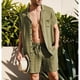 thumbnail image 2 of Conjunto de camisa de lino de algodón de manga corta para hombre traje casual con botones transpirable para playa OD Verde M, 2 of 6