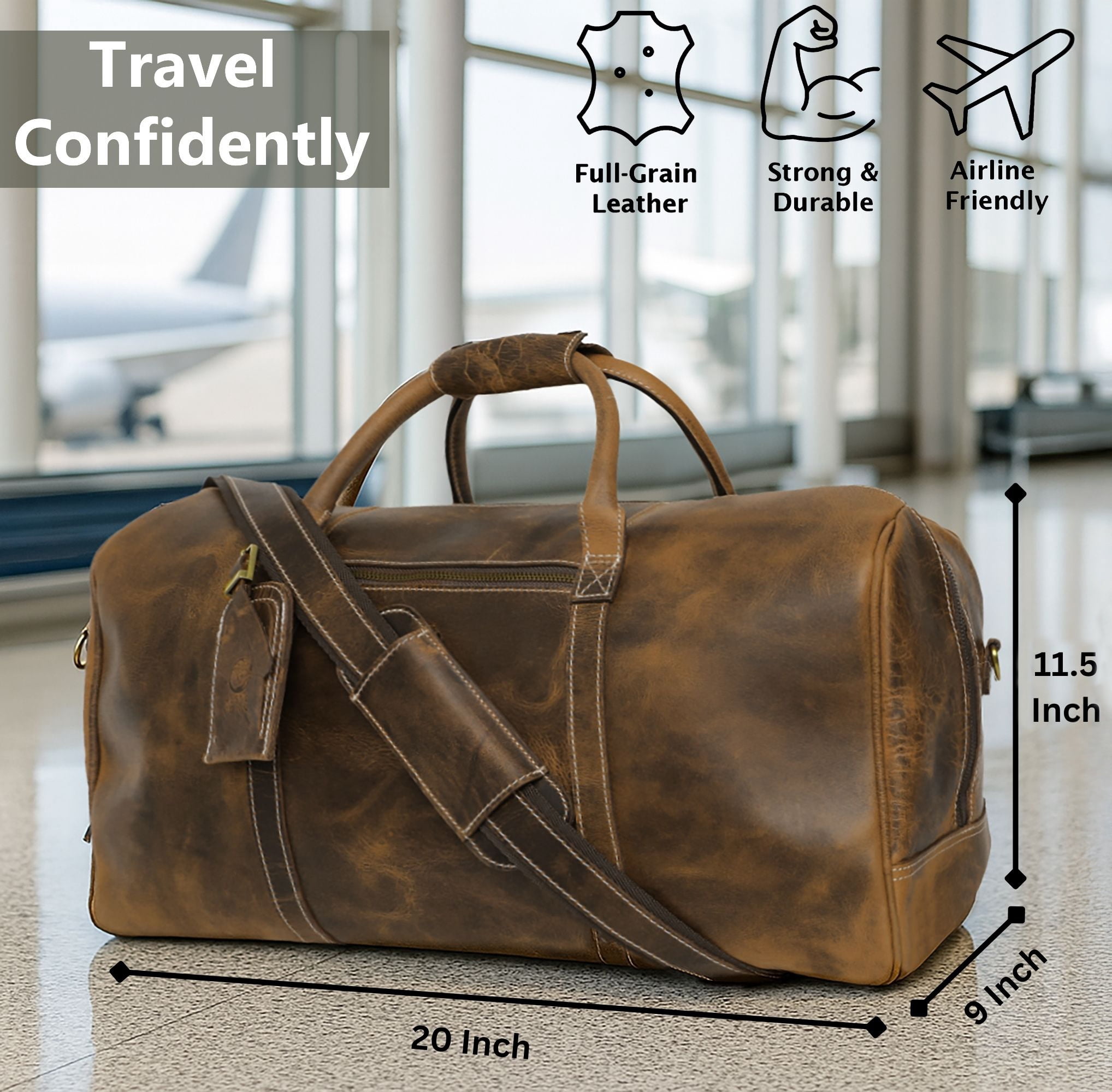 Leather Duffel Bag for Men Vintage Travel Gym Sports Overnight Weekend Duffle Bag Carry on Luggage by Rustic Town