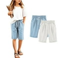 thumbnail image 4 of ZACPNCV 2PC Girls Bermuda Shorts Knee Length Straight Leg Short Loose Casual Cute Solid Drawstring Elastic Waist Jorts Summer Trendy White 3-4 Years, 4 of 5