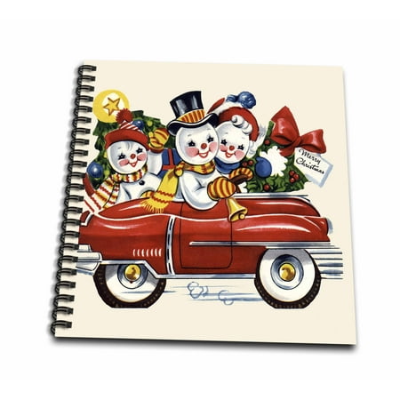 3dRose Cartoon Snow People Family in Red Car with Christmas Tree and Wreath - Drawing Book, 8 by