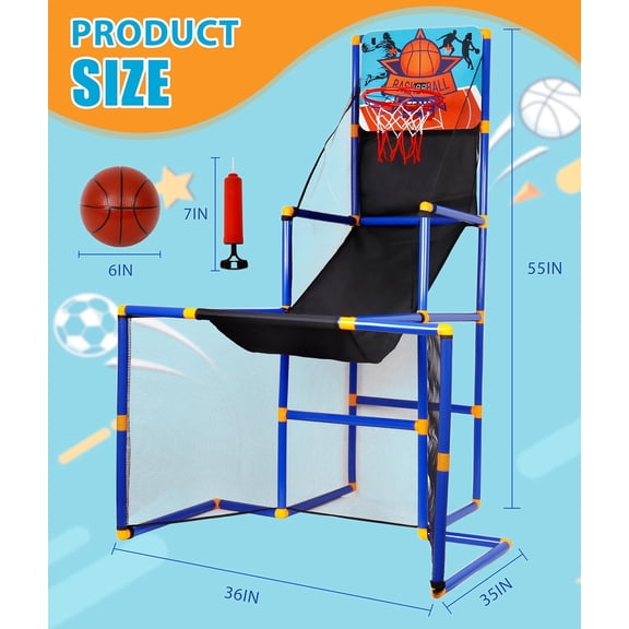 Kids Basketball Hoop Arcade Game with 4 Balls and Infrared Scoring Indicator, Basketball Football Hockey 3-in-1 - Toy Sports Game for Kids 3 