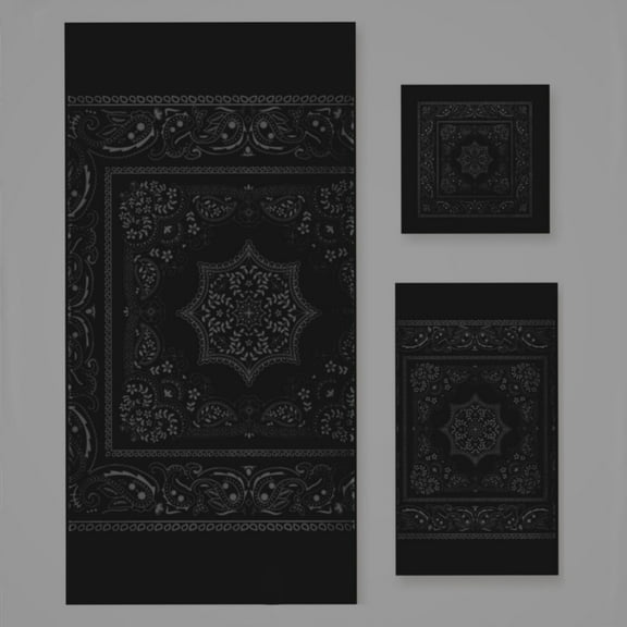 Bandana Black Gray Bath Towel Sets For Bathroom Hand Towels Fingertip Towels 3 Piece Soft Absorbent For Bathroom Kitchen Hotel Beach