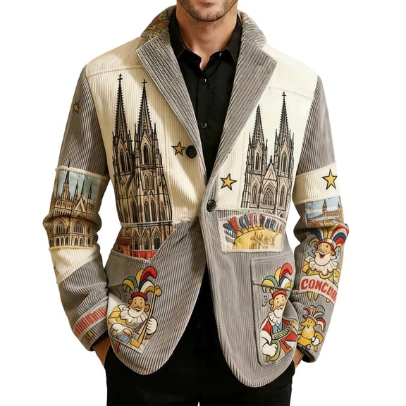 oqasdz Carnival Blazer for Men Corduroy Jacket Velvet One Button Design Stylish Classic Fit Stretch Dress Coat Daily Formal Outdoor Activities