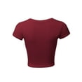 thumbnail image 3 of A2Y Women's Basic Solid Printed Scoop Neck Cap Sleeve Fitted Crop Rayon Top Tee Shirt Burgundy L, 3 of 4
