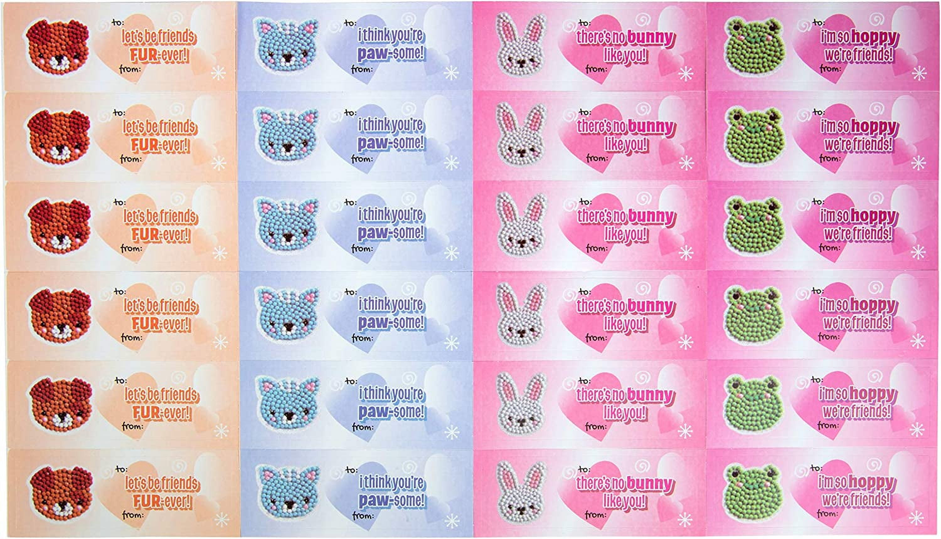 Pet Buddies Diamond Painting Kits (24ct)- Perfect Goodie Bag Party Favors for Kids Birthday Party -Each Includes Animal Gem Craft Activity & Sticker -Valentines Day Card Decor