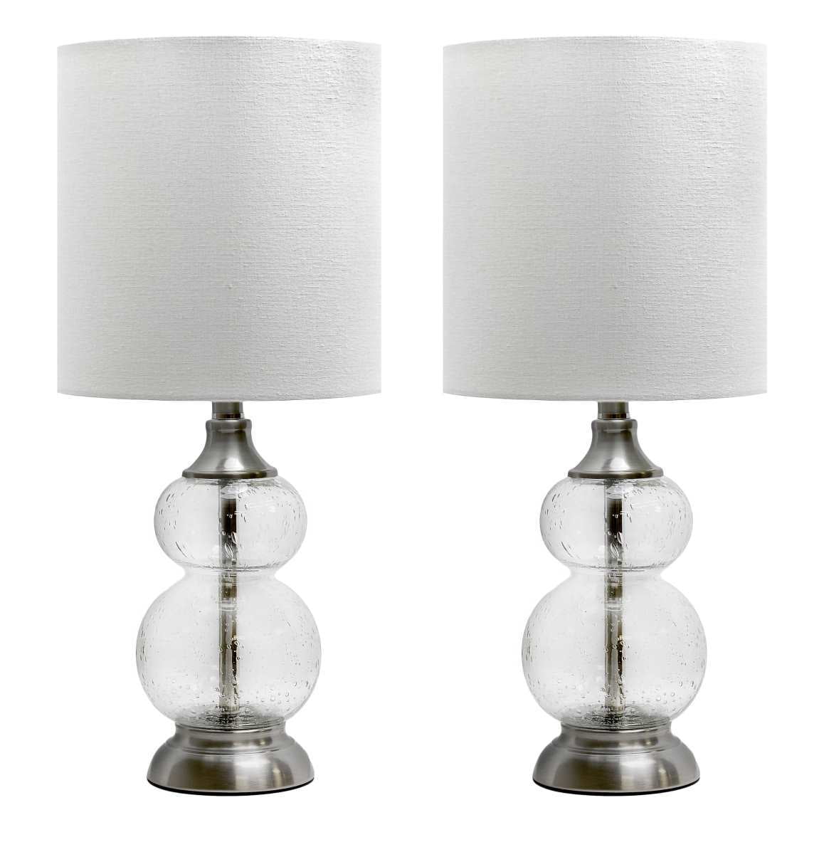 20.75" Brushed Nickel & Clear Seeded Glass Table Lamp w/ Shade