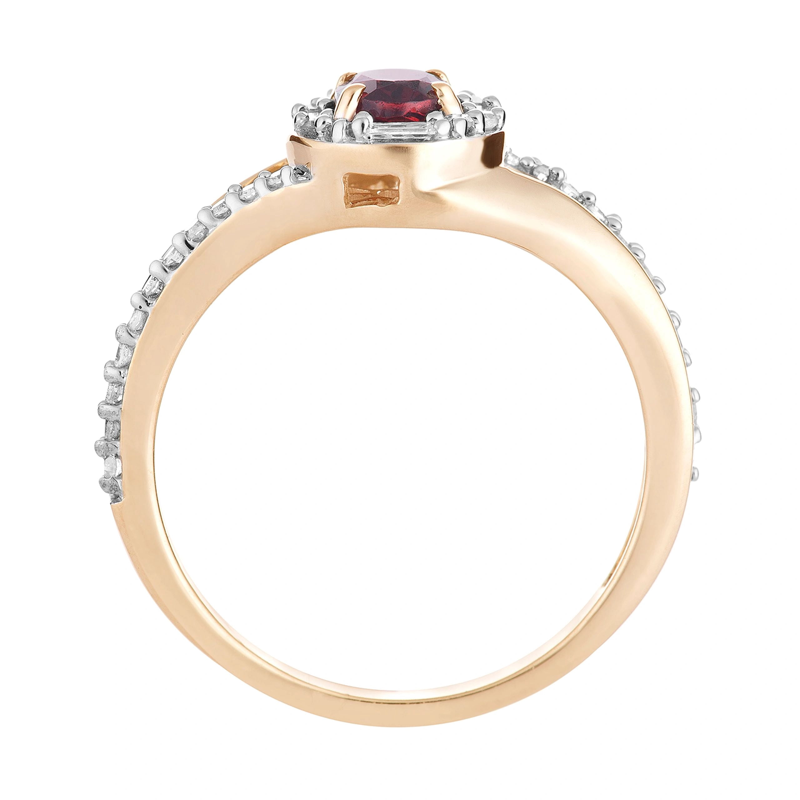 10k Gold Garnet & 1/4 Carat T.W. Diamond Oval Halo Ring