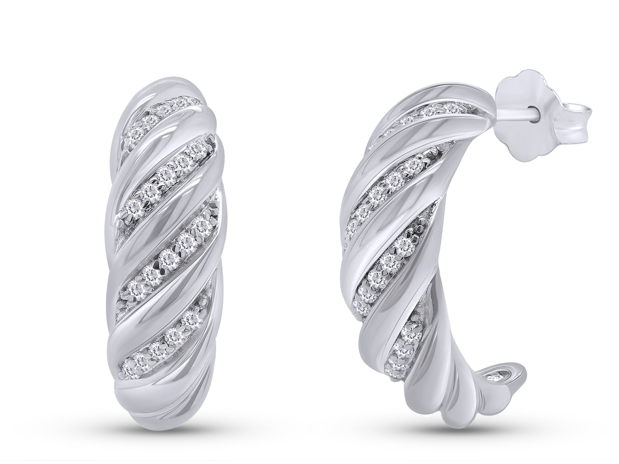 wishrocks Round Cut White Cubic Zirconia Hoop Earrings In Sterling Silver 