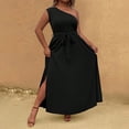 thumbnail image 3 of AURA Plus Size Womens Black One Shoulder Sleeveless Maxi Dress High Waist A Line Slit Backless Elegant Summer, 3 of 5