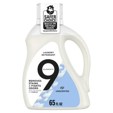 9 Elements Natural Liquid Laundry Detergent, Unscented, Vinegar Powered, 65 fl oz, 35 Loads