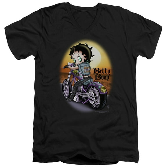 Betty Boop Wild Biker S/S Adult V-Neck T-Shirt Black