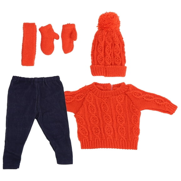 Doll Clothes Sweater Pants Hats Scarf Gloves Doll Accessories for 18inch Baby DollQ18-789 Orange for 43cm Doll Gift for 3-6 Year Old