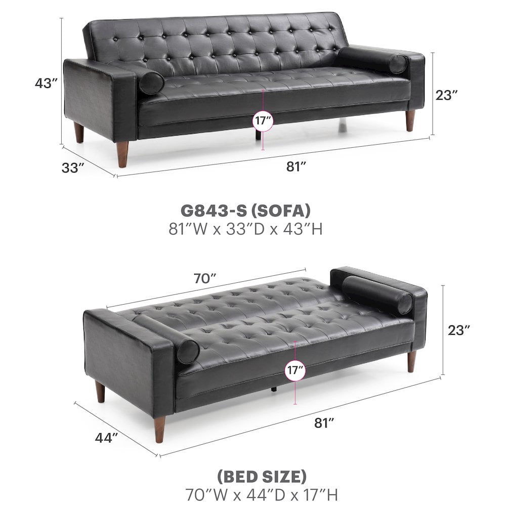 Glory Furniture Andrews Sofa Bed in Black Color