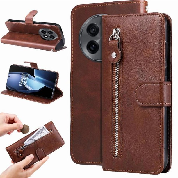 Estuche de Cuero PU con Cierre para OnePlus 13R 5G , Funda Protectora con Billetera y Correa