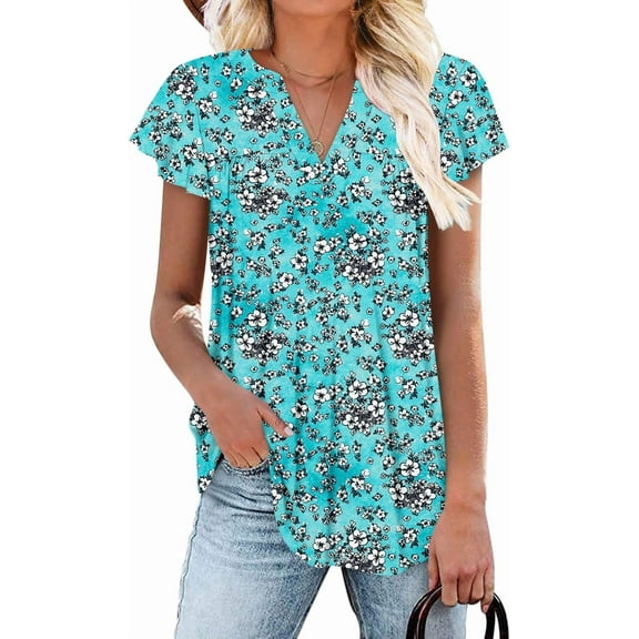 KISSMODA Womens Short Sleeve Shirts Summer Tunic Tops Floral Blouses 2025 Dressy Casual (S-3XL)
