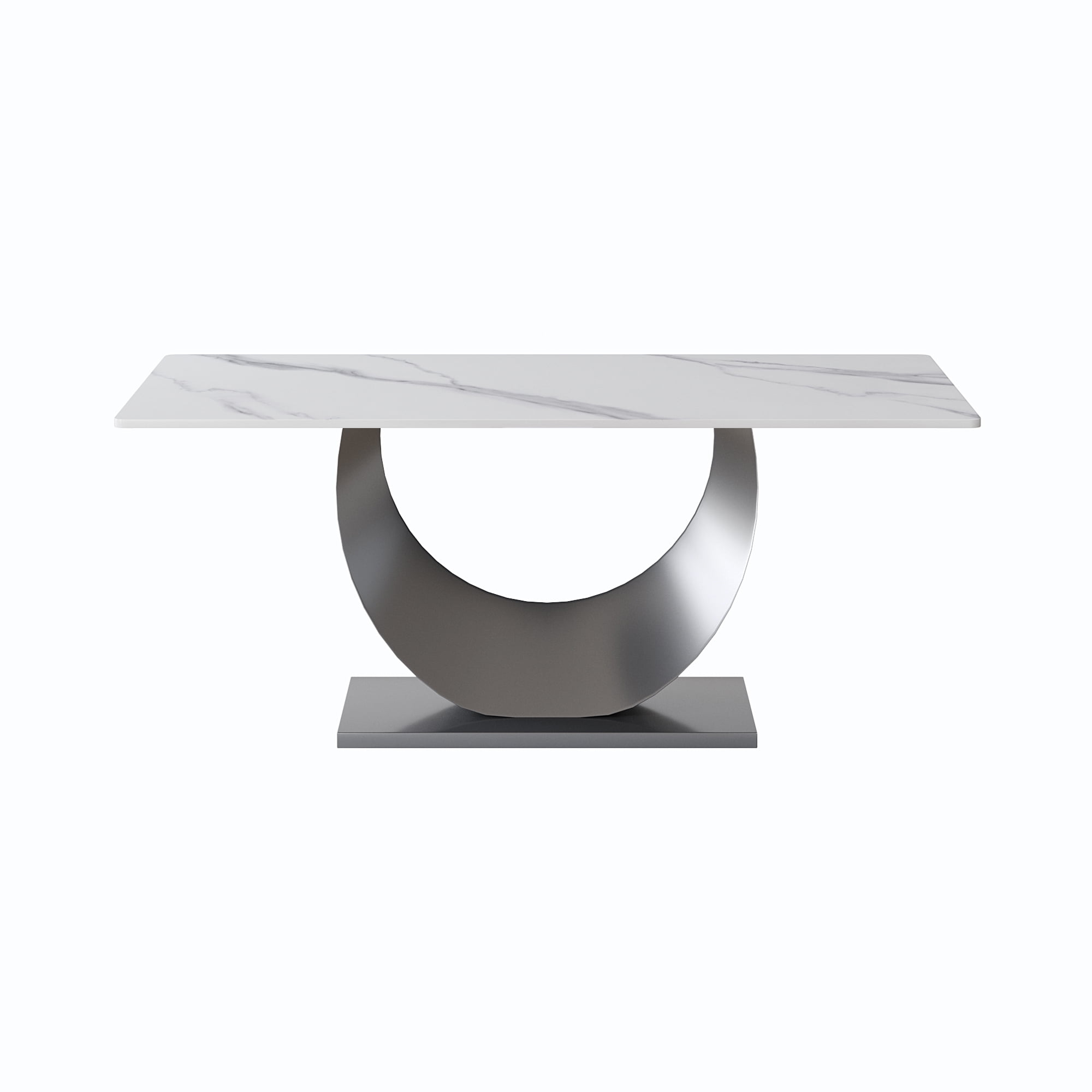 Magic Home 71" Light Luxury Sintered Stone Dining Table,Slate Rectangular Tabletop with Stainless Steel Base,Dining Table for 6 Person for Dining Room, White Tabletop
