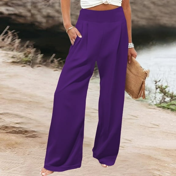 Endives Women's Casual Pants Solid Loose Relaxed High Waist Wide Leg Pants With Pocket