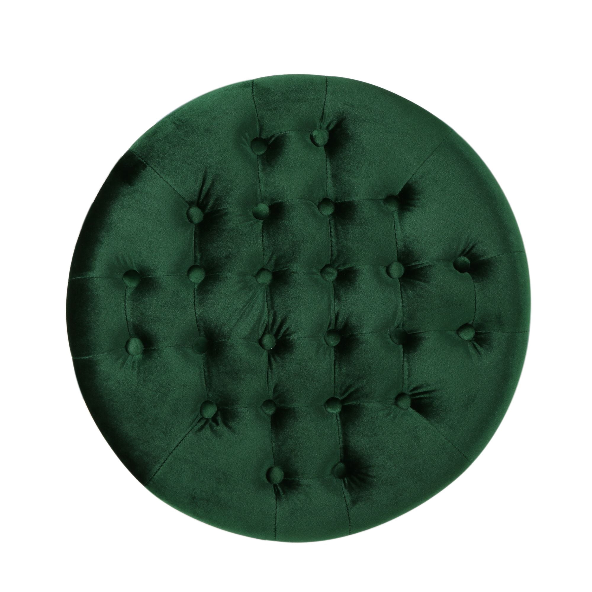 22" Emerald Green and Black Contemporary Round Tufted Ottoman