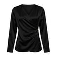thumbnail image 5 of yillto Women Wrap Blouse Satin V Neck Long Sleeve Tops Silk Casual Office Work Top Plain Dressy Shirt, 5 of 5