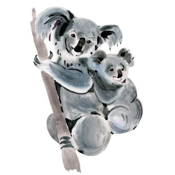 Cute Kola & Baby Animal Watercolor Picture Art Mural Custom Wall Decal Vinyl Sticker 10 Inches X 12 Inches