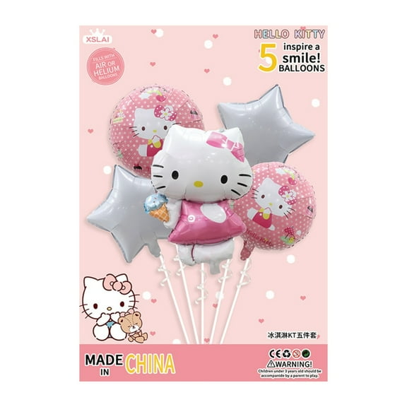 5PCS Kitty Cat Anime Balloon Set for Birthday Parties - Cartoon Foil Balloons Kit with String, Perfect for Kids Adults Decoration Theme Celebration
